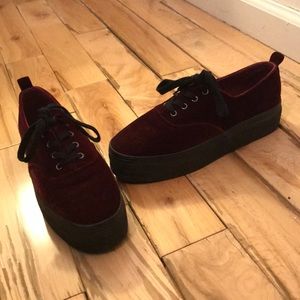 Burgundy Velvet Platform Sneakers